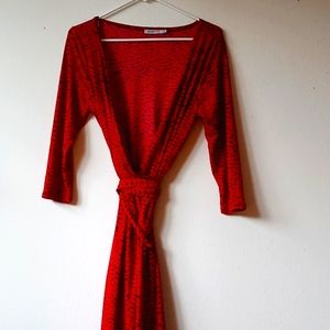 Red and Black Wrap Dress